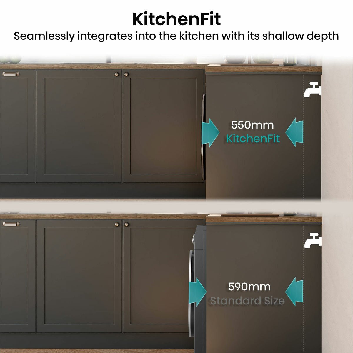 Hisense KitchenFit 5i Series WD5I1045BBQ, 10.5kg / 6kg Washer Dryer, D Rated in Black - Image 4