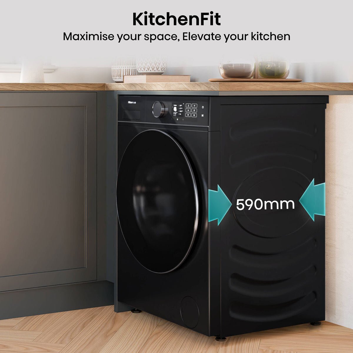 Hisense KitchenFit 5i Series WD5I1245BBR, 12kg/ 8kg Washer Dryer, D Rated in Black - Image 4