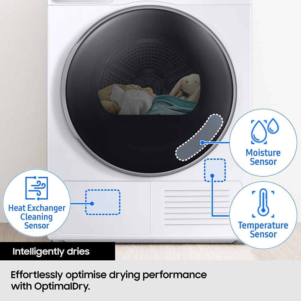Samsung Series 8 DV90BB9445GHS1 with Optimal Dry 9kg Heat Pump Tumble Dryer White - Image 9