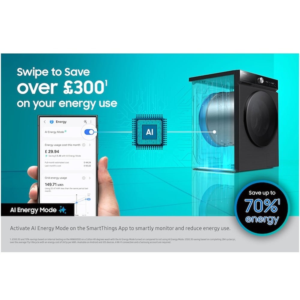 Samsung Series 8 WW11DB8B95GBU1 Bespoke AI Energy 11kg 1400 Spin Smart Washing Machine Black - Image 6